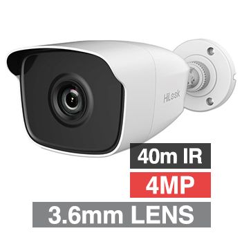 HILOOK, 4MP Analogue HD Outdoor Bullet camera, White, 3.6mm fixed lens, 40m IR, TVI/AHD/CVI/CVBS, DWDR, Day/Night (ICR), IP66, Tri-axis, 12V DC, 4W
