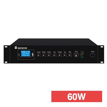 CMX, Rack, Mixer power amplifier, 60W RMS, Outputs 100V line and 4-16 Ohms, Telephone override, With 1 balanced and 2 unbalanced mic inputs, 2 unbalanced aux inputs,MP3 player, FM tuner, Bluetooth