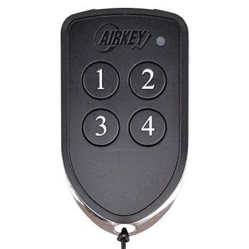 AIRKEY, Transmitter, Key fob, Four channel, Maximum security, 64 bit rolling key encription, IP65 rated, Chrome plated die cast case,