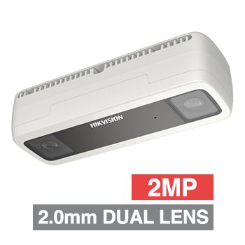 HIKVISION, 2MP HD-IP People Counting camera, White, Dual lense, 2.0mm fixed lens, DWDR, 1/2.7" CMOS, Separate In/Out counting, H.265/H.265+, IP67, 12V DC/PoE