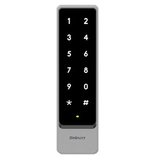SEBURY, Gen 2 Touch Keypad/Reader, Slimline, Up to 2000 users, Standalone or 26 Bit Wiegand output, Door output, EM/HID/Mifare compatible, Metal, Vandal resistant, IP65, Backlit keys,12-24V DC,