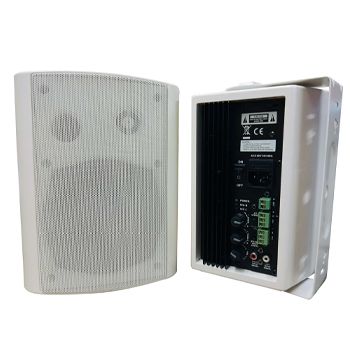 CMX, Active 6" Two-way Bass reflex cabinet speaker set, White, Wall mount, 30+30W, 6" (150mm) Woofer, 1.5" Silk tweeter, Stainless mount, 70Hz-20KHz response, Bass/Treble, Balanced line in, Dual RCA