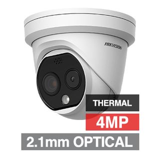 HIKVISION, 4MP Thermal & Optical Fusion Outdoor Turret camera, White, 2.1mm fixed lens (optical), 1.8mm fixed lens (thermal), IR, WDR, Day/Night (ICR), 1/2.7" CMOS, H.265 & H.265+, IP66, 12V DC/PoE