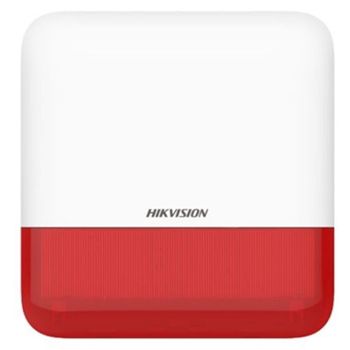 HIKVISION, AX Pro, Wireless Outdoor sounder, Red strobe, 433 MHz, Two-way, Configurable arm/disarm, 3 Alarm sounds, 110dB, IP65, 4x CR123A