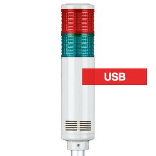 QLIGHT, USB Controlled Multicolour LED Tower signal light, Constant or Flashing, White body, PC lens, RG colour selection, 90dB Max sounder, 232(H) x 56(D)mm