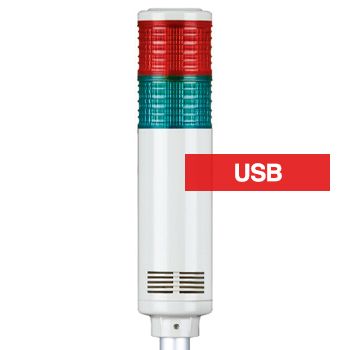 QLIGHT, USB Controlled Multicolour LED Tower signal light, Constant or Flashing, White body, PC lens, RG colour selection, 90dB Max sounder, 232(H) x 56(D)mm