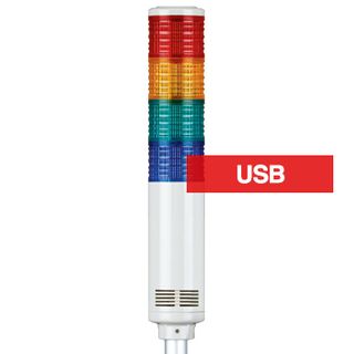 QLIGHT, USB Controlled Multicolour LED Tower signal light, Constant or Flashing, White body, PC lens, RAGB colour selection, 90dB Max sounder, 312(H) x 56(D)mm