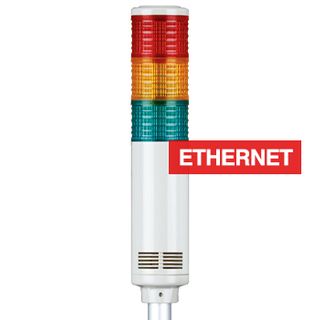 QLIGHT, Ethernet Controlled Multicolour LED Tower signal light, Constant or Flashing, White body, PC lens, RAG colour selection, 90dB Max sounder, (H) x 56(D)mm