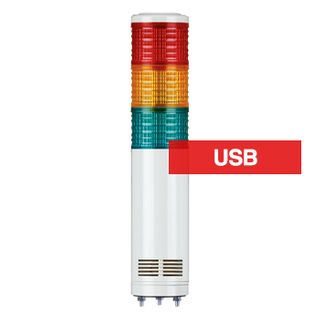 QLIGHT, USB Controlled Multicolour LED Tower signal light, Constant or Flashing, White body, PC lens, RAG colour selection, 90dB Max sounder, 272(H) x 56(D)mm