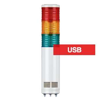 QLIGHT, USB Controlled Multicolour LED Tower signal light, Constant or Flashing, White body, PC lens, RAG colour selection, 90dB Max sounder, 272(H) x 56(D)mm