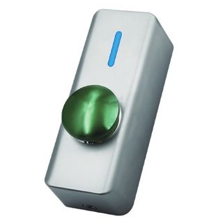 ULTRA ACCESS, Switch plate, Architrave, Surface mount, With Blue indicator light, Green mushroom head button, N/O only contacts, 12V DC,