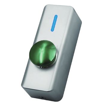 ULTRA ACCESS, Switch plate, Architrave, Surface mount, With Blue indicator light, Green mushroom head button, N/O only contacts, 12V DC,