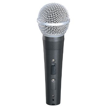 CMX, Handheld dynamic microphone, Uni-directional, Black metal body, Slide switch, 600 ohms balanced, 70Hz-15KHz response, 4m lead with phone plug fitted