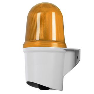 QLIGHT, 80mm Combination LED signal light and electric horn, Wall mount, Amber colour, 100dB Max, 30 pre-recorded sounds, Binary or Bit input, IP65, 12-24V DC,