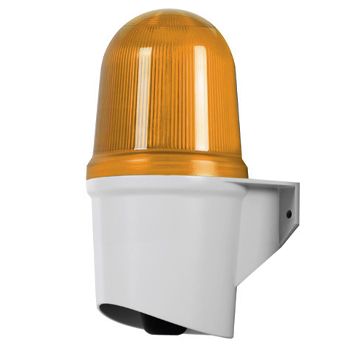 QLIGHT, 80mm Combination LED signal light and electric horn, Wall mount, Amber colour, 100dB Max, 30 pre-recorded sounds, Binary or Bit input, IP65, 12-24V DC,
