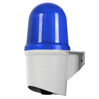 QLIGHT, 80mm Combination LED signal light and electric horn, Wall mount, Blue colour, 100dB Max, 30 pre-recorded sounds, Binary or Bit input, IP65, 12-24V DC,