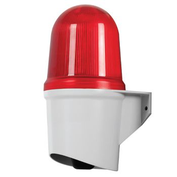 QLIGHT, 80mm Combination LED signal light and electric horn, Wall mount, Red colour, 100dB Max, 30 pre-recorded sounds, Binary or Bit input, IP65, 12-24V DC,