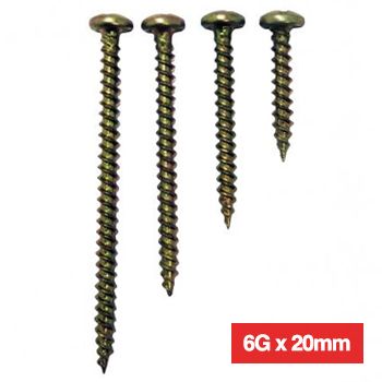 WATTMASTER, Screws, Pan head, Needle point, 6 gauge x 20mm length, Packet of 100