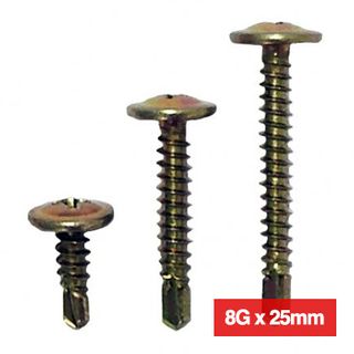 WATTMASTER, Screws, Washer head , Drill point, 8 gauge x 25mm length, Packet of 100