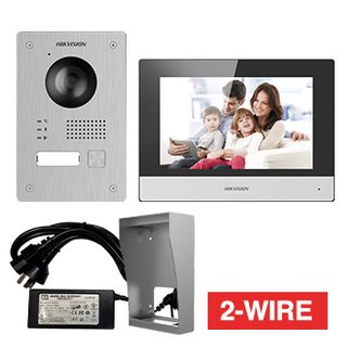 HIKVISION, Intercom, Gen 2, Two wire intercom kit, includes 1 x DS-KV8103-IMPE2 door station (Surface and Flush kit included) IP65, 1 x DS-KH6320-WTPE2 7" room station, WiFi, Black, AU adapter,