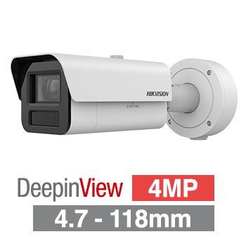 HIKVISION, 4MP DeepinView HD-IP outdoor Bullet camera, White, 4.7-118mm motorised zoom lens, Built-in Gyro, 60fps, 200m IR, WDR, I/O (Alarm & Audio), 1/2.5” CMOS, H.265+, IP67, IK10, 12V DC/24V AC/POE