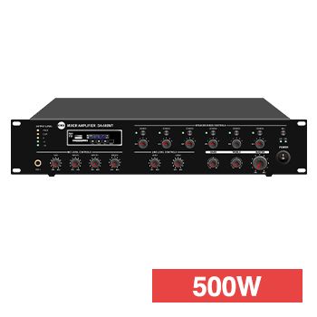 CMX, 6 Zone, Mixer power amplifier, 500W RMS, Outputs 100V line and 4-16 Ohms, 6 Zones with volume, 3 balanced and 1 unbalanced mic inputs, 2 unbalanced aux inputs,MP3 player, DAB+, FM tuner