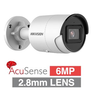 HIKVISION, 6MP AcuSense G2 HD-IP Outdoor Bullet camera, Audio, White, 2.8mm fixed, 30m IR, WDR, 1/2.4" CMOS, H.265/H.265+, IP67, Tri-axis, 12V DC/PoE