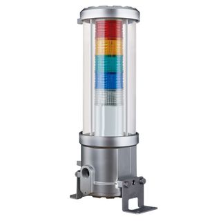 QLIGHT, Explosion Proof Multicolour LED signal light, Ex d IIC T6 Gb protection, Constant or Flashing, Silver body, Tempered Glass lens, RAGBW colour selection, 472(H) x 144(D)mm