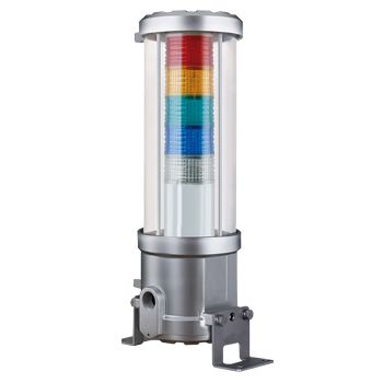 QLIGHT, Explosion Proof Multicolour LED signal light, Ex d IIC T6 Gb protection, Constant or Flashing, Silver body, Tempered Glass lens, RAGBW colour selection, 472(H) x 144(D)mm