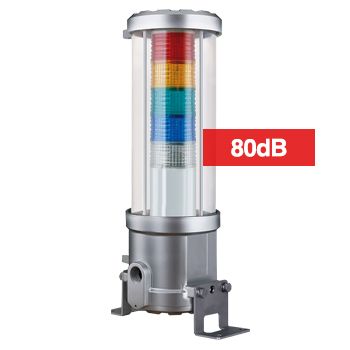 QLIGHT, Explosion Proof Multicolour LED signal light, Ex d IIC T6 Gb protection, Constant or Flashing, Silver body, Tempered Glass lens, RAGBW colour selection, 80dB Max sounder, 472(H) x 144(D)mm