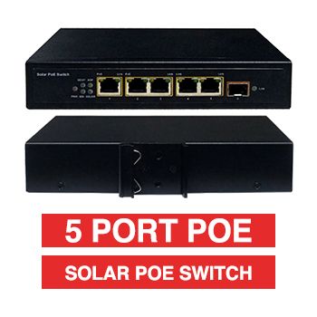XTENDR, 5 Port Industrial POE network switch, Non-managed, 3x 10/100/1000M PoE ports, Total POE power up to 120W, 1 Hi-POE port, IEEE802.3af/at, 18-25V DC plus Solar 15-28V DC with battery charger,
