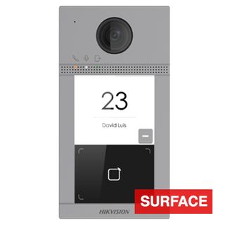 HIKVISION, Intercom, Gen 2, Surface door station, HD-IP, Single call button, 2MP camera, Built-in Mifare reader, 129 degree view, IP65, IK08, WiFi, POE,