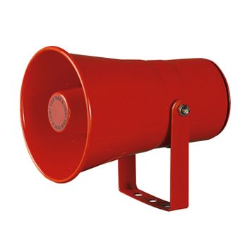 QLIGHT, Heavy Duty electric horn, 105dB max, 5 built-in alarm sounds, Steel housing, adjustable output, Red, IP55, 12V DC,