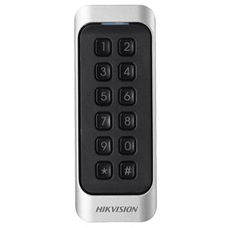 HIKVISION, Pro series, Proximity card reader and keypad, Mullion style, Up to 2" (50mm) read range, Thin profile, Built in buzzer, Two colour LED, Mifare compatible, 3-Year warranty, 12V DC 170mA,