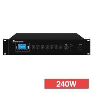 CMX, Rack, Mixer power amplifier, 240W RMS, Outputs 100V line and 4-16 Ohms, Telephone override, With 1 balanced and 2 unbalanced mic inputs, 2 unbalanced aux inputs,MP3 player, FM tuner, Bluetooth