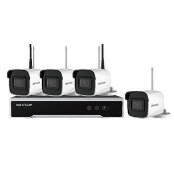 HIKVISION, 4MP HD-IP WiFi Bullet Camera Kit, 1pcs DS-7104NI-K1/W/M-1T 4CH WiFi NVR, 4pcs DS-2CD2041G1-IDW1 WiFi IPC camera, 1x 1m Cat5e cable, 1x 2m HDMI cable, Hikvision carton,