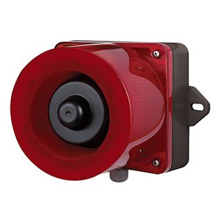 QLIGHT, Combination LED signal light and smart horn, RED colour, 123dB Max, 30 pre-recorded sounds, Binary or Bit input, SD Card support, IP66, 12-24V DC,