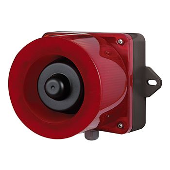 QLIGHT, Combination LED signal light and smart horn, RED colour, 123dB Max, 30 pre-recorded sounds, Binary or Bit input, SD Card support, IP66, 12-24V DC,