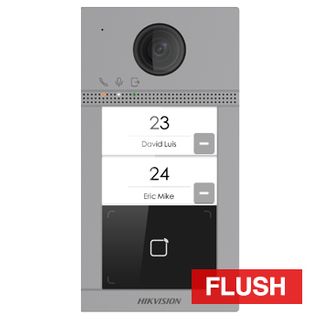 HIKVISION, Intercom, Gen 2, Flush door station, HD-IP, Two call button, 2MP camera, Built-in Mifare reader, 129 degree view, IP65, IK08, WiFi, POE,