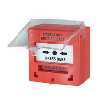 NETDIGITAL, Call point, RED, Unit reads "Emergency Door Release", Call point reads "Press Here", Key resettable, 2 pole, Protective cover,