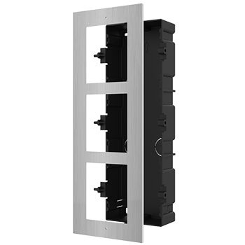 HIKVISION, Intercom, Gen 2, 3 Module, Flush mount Stainless frame, fits 3 modules, Plastic backbox, with accessories, box 338.8x134x56mm,