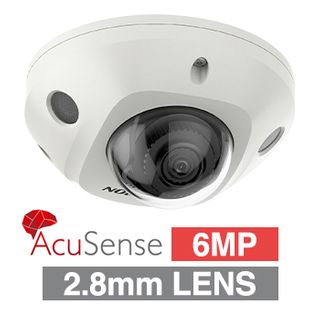 HIKVISION, 6MP AcuSense G2 HD-IP outdoor Vandal Mini Dome camera w/ audio, White, 2.8mm fixed lens, 30m IR, WDR, Microphone, I/O (Alarm & Audio), 1/1.8” CMOS, H.265+, IP67, IK08, Tri-axis, 12V DC/POE