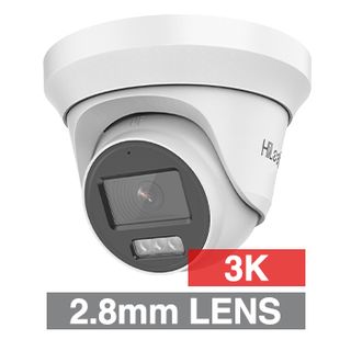 HILOOK, 5MP(3K) Analogue HD Outdoor Turret camera with Dual light, White, 2.8mm lens, 40m IR and 20m White light, Microphone (up-coax), TVI/AHD/CVI/CVBS, DWDR, Day/Night, IP66, Tri-axis, 12V DC, 3.3W