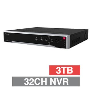 HIKVISION, HD-IP PoE NVR, 32 channel (16 ch POE (IEEE 802.3af/at)), 320Mbps bandwidth, 32CHxFHD Decode 1x 3TB SATA HDD (4x 14TB max), VMD, Ethernet, 2x USB2.0 & 1x USB3.0, 1  8K HDM,I 1 4K HDMI, 1 VGA