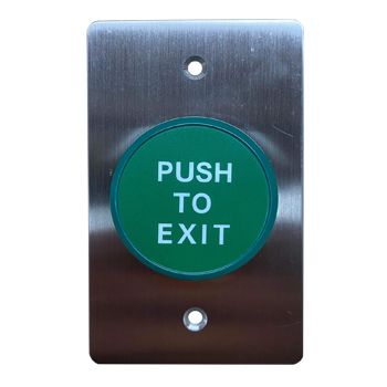ULTRA ACCESS, Switch plate, Wall, Labelled "Press to Exit", Stainless steel, With green low profile mushroom head push button, N/O and N/C contacts, 22mm Dia Hole,