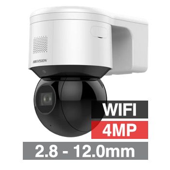 HIKVISION, HD-IP Outdoor PT Wi-Fi (Pan/Tilt) camera, 2.8-12mm  lens, 50m IR, 4MP, 1/1.8" CMOS, 0.0005 Lux, H.265/H.265+, 350 degree pan, IP66, 12V DC/POE+, wall mount bracket