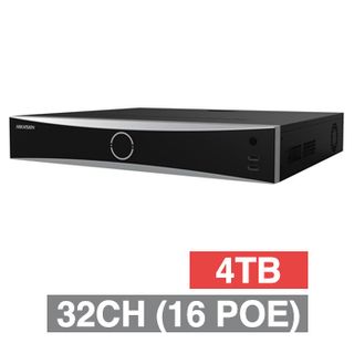 HIKVISION, HD-IP PoE NVR, DeepInMind, 32 channel (16 ch POE (IEEE 802.3af/at)), 320Mbps bandwidth, 4x 14TB SATA HDD max, DeepinView, Ethernet, 2x USB2.0 & 1x USB3.0, 16 Alarm In/ 4 Out, 2x HDMI/VGA