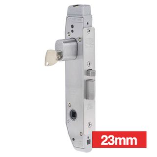 LOCKWOOD, Electric Mortice Lock, Shallow backset, Monitored, Primary lock, Fail safe/fail secure, 23mm backset, No cylinder, Satin chrome, 12- 24v DC,
