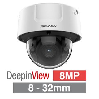 HIKVISION, 8MP HD-IP Indoor Dome camera, White, 8-32 vari-focal lens, 30m IR, 140dB WDR, Day/Night (ICR), 1/1.8" CMOS, Face recognition, H.265/265+, IK10, 12V DC/24V AC/PoE