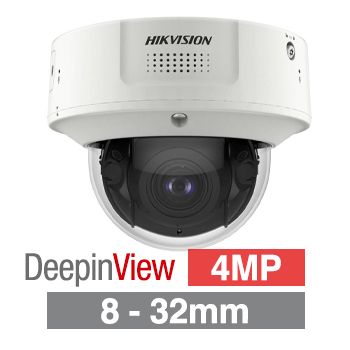 HIKVISION, 4MP HD-IP Indoor Dome camera, White, 8-32 vari-focal lens, 30m IR, 140dB WDR, Day/Night (ICR), 1/1.8" CMOS, Face recognition, H.265/265+, IK10, 12V DC/24V AC/PoE
